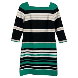 White House Black Market Green Striped Sheath Dress Square Neck Size 4